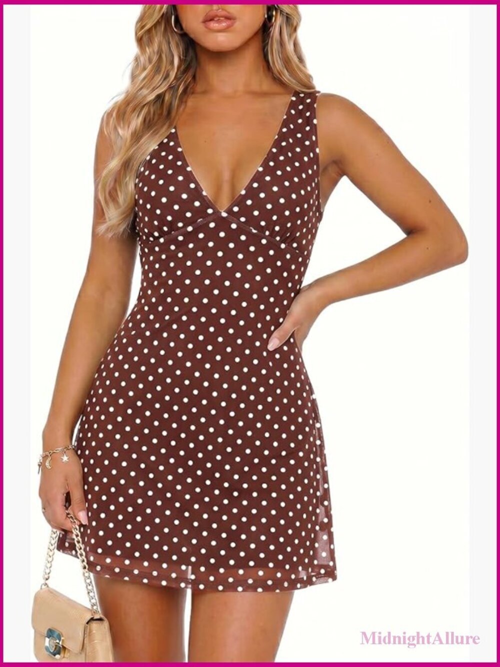 Polka Dot Mini Dress V Neck Sexy Sleeveless Club Party Bodycon